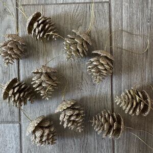 Set of 10 Glittery Gold Pinecone Ornaments